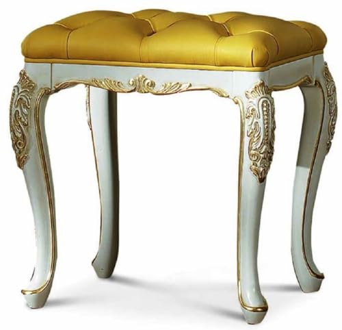 Casa Padrino Luxus Barock Leder Hocker Elfenbein/Gold H. 44 cm - Made in Italy