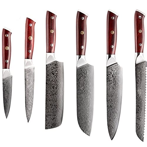 HONGYAN 6PCS Küchenmesser Aller Arten von 67 Schichten Damaskus-Stahl-Messer-Set Brot Utility Schälmesser Nakiri Chif Santoku-Messer