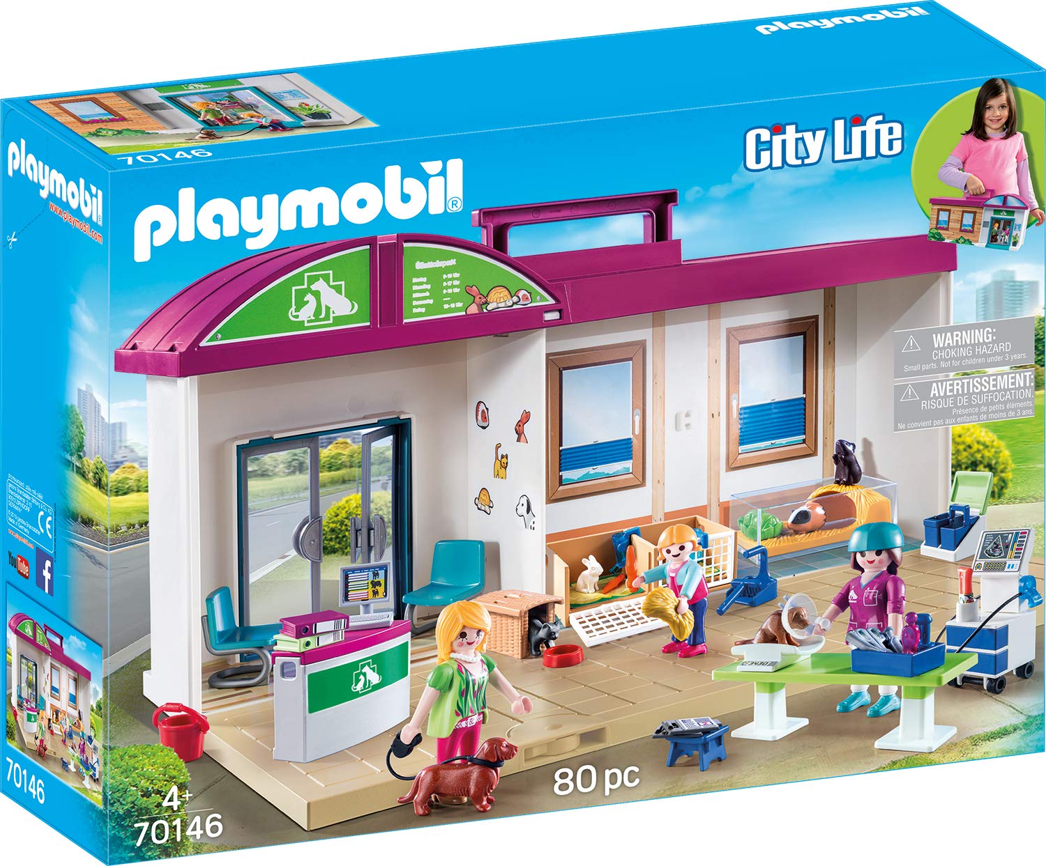 PLAYMOBIL City Life 70146 Mitnehm-Tierklinik mit Figuren, Tieren und Zubehör, ab 4 Jahren