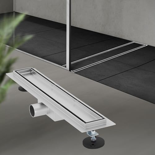 LuxeBath Duschrinne 50 cm 2in1, befliesbar, extra flach, Edelstahl, Silber, Doppelseitige Bodenablauf, Komplettset Bodenbefestigung, Duschablauf, Siphon mit Geruchsstop, Haarsieb, Ablaufrinne Dusche