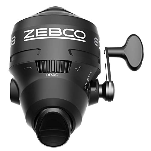 Zebco 808 Spincast Angelrolle, leistungsstarke Ganzmetallgetriebe, Quickset Anti-Rücklauf- und Bissanzeiger, vorgespult mit 9 kg Zebco Angelschnur, Muschel Pack, schwarz