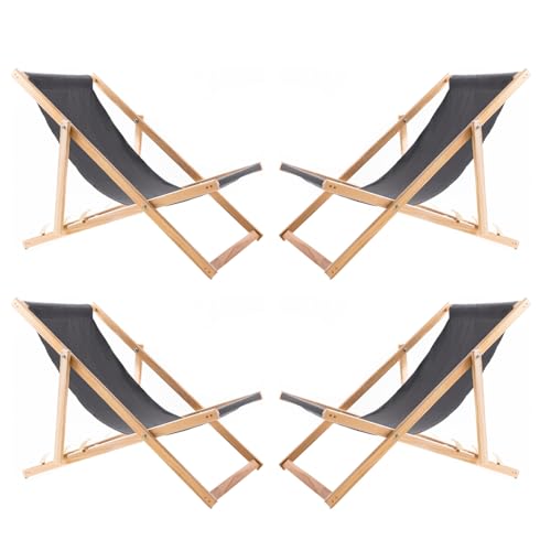 WOODOK 4er Liegestuhl Klappbar - Gartenliege Klappbar bis 120kg, Sonnenliege aus Buchenholz ohne Armlehne - 3-Stufige Rückenlehnenverstellung (4X Grau)