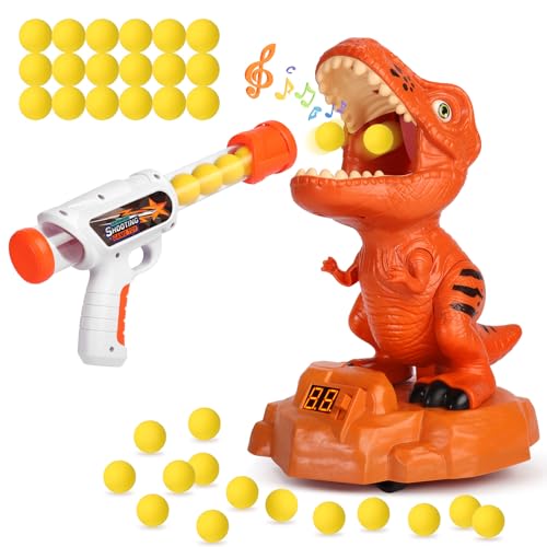 Dinosaurier Schießspielzeug für Jungen und Mädchen, Bewegliches Dinosaurier Zielschießspiele für Kinder mit Luftpumpenpistole, Score Rekord, Ton, Geburtstagsgeschenk