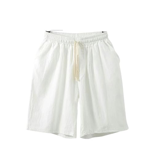KOGORA Shorts Herren Sommer -wäsche Shorts Männer Mode Lässig Leinen Kurzhose Große Größe 9XL Shorts Solid Color Taille Bottoms-weiß-XXXL (80 Bis 90 Kg)