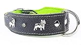 Capadi K0305 Hundehalsband für Bulldoge verziert mit Metallaplikation aus echtem strapazierfähiges Leder weich unterlegt, Grün, Breite 40 mm, Länge 45 cm