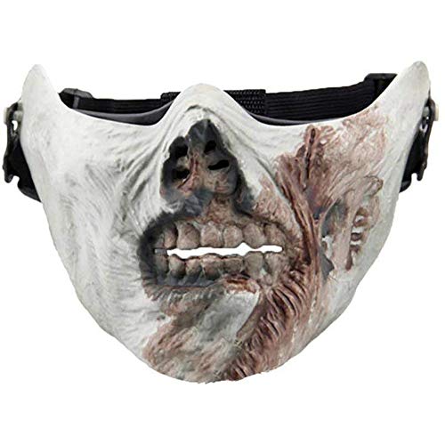 ZXGQF Zombie Schädel Maske, Army Half-Face Corpse Walking Dead Zombie Schädel Airsoft Paintball Tactical Protect Maske, Evil Halloween Rollenspiele, Geeignet für die meisten Erwachsenen (A)