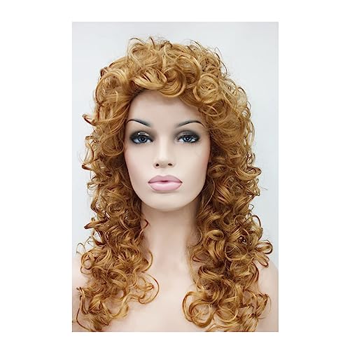 Schön 20 Zoll natürliche große lockige Perücken for Frauen, lange lockige, flauschige Kunstfaser for Cosplay und tägliche Outdoor-Aktivitäten Echte Perücke (Color : Gold)