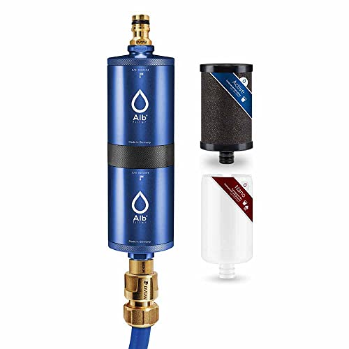 Alb Filter® FUSION Active+Nano Trinkwasserfilter gegen Schadstoffe und Keime | Mobil Gardena Anschluss-Set | Made in Germany - Blau