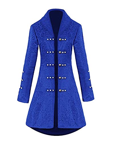 ShiFan Damen Mittelalter Viktorianische Gothic Jacke Vintage Mittellang Mantel Steampunk Kleidung Langarm Blau 2XL