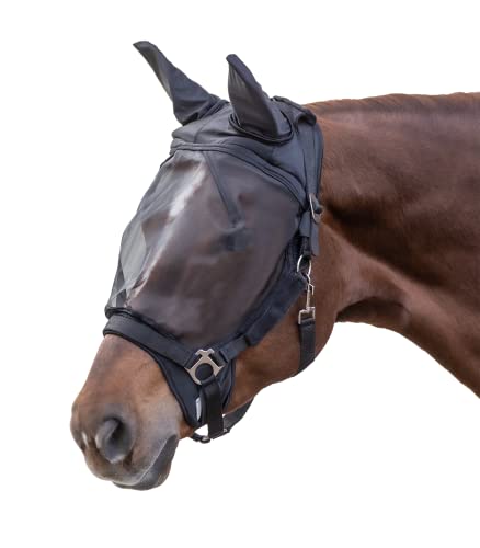 WALDHAUSEN PREMIUM Fliegenmaske, mit Ohrenschutz, Pony, schwarz