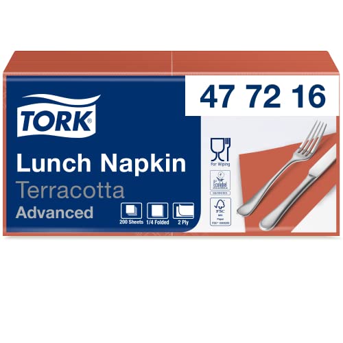 Tork 477216 Lunchservietten Terracotta / 2-lagige Servietten für kleine Gerichte oder Snacks / Advanced Qualität / 10 x 200 (2000) Papierservietten / 32,6 x 33 cm (B x L) / 1/4-Falz