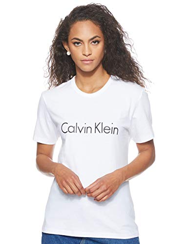 Calvin Klein Damen S/S Crew Neck Schlafanzugoberteil, Weiß (White 100), 34 (Herstellergröße: XS)