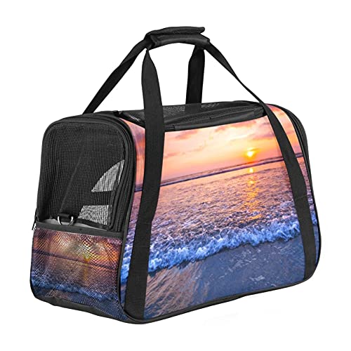 Haustier-Transporttasche mit Meeresmotiv und Wellen, Sonnenuntergang und Himmel, weich, für Katzen, Hunde, Welpen, bequem, tragbar, faltbar, für Fluggesellschaften zugelassen