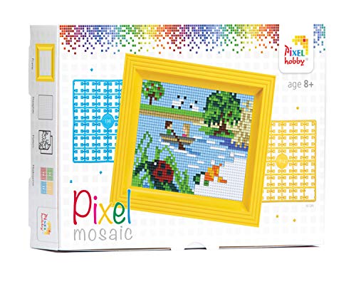 Pracht Creatives Hobby P31267 - Pixel Mosaik Geschenkverpackung Seelandschaft, Pixelbild mit Rahmen zum Gestalten für Kinder, Jungen und Mädchen, als kleines Geschenk, Mitgebsel, Kindergeburtstag