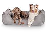 Knuffelwuff Hundebett Dreamline aus Velours XL 105 x 75cm Grau - abnehmbarer Bezug - leicht zu reinigen - für große, mittelgroße und kleine Hunde