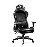 Diablo X-One 2.0 Gaming Stuhl Bürostuhl Schreibtischstuhl Verstellbare Armlehnen Ergonomisches Design Nacken/-Lendenkissen (Schwarz, Normal)