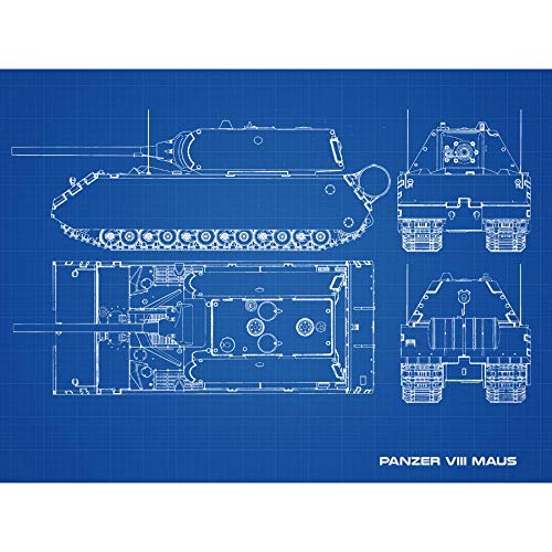 Panzer VIII Maus Super-Heavy Tank Blueprint Plan Large Wall Art Poster Print Thick Paper 18X24 Inch Panzer Blau Wand Poster drucken
