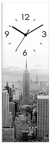 Artland Wanduhr ohne Tickgeräusche Glasuhr mit Motiv Design Quarz lautlos Größe: 20x60 cm Skyline von New York, schwarz-weiß S7MH Sepia