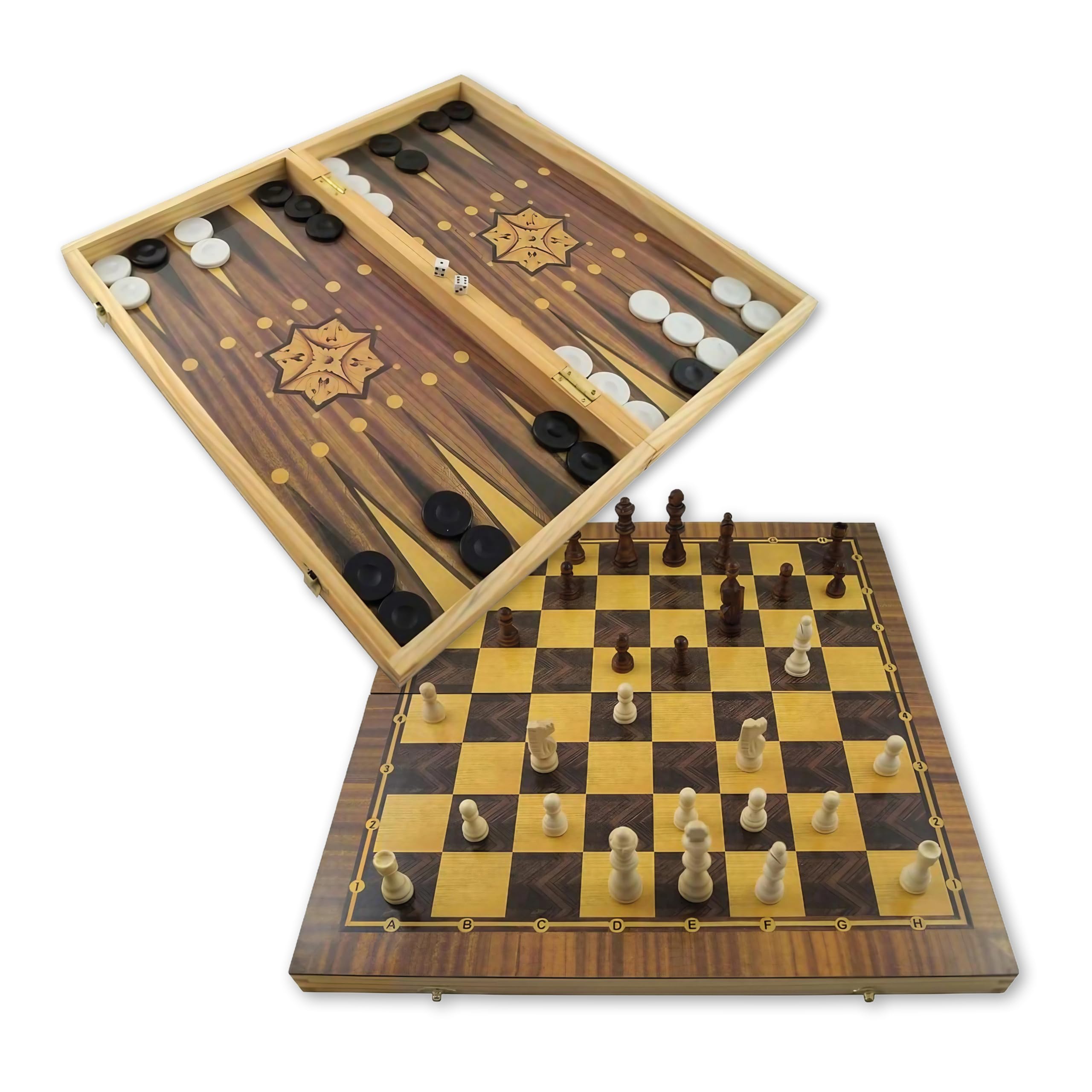 PrimoLiving Holz Backgammon & Schachspiel Set - 40x40 cm - inklusive Backgammon- und Schachbrett – Gesellschaftsspiel - praktische Reisespiele mit Koffer - hochwertiges Brettspiel für Jung und Alt