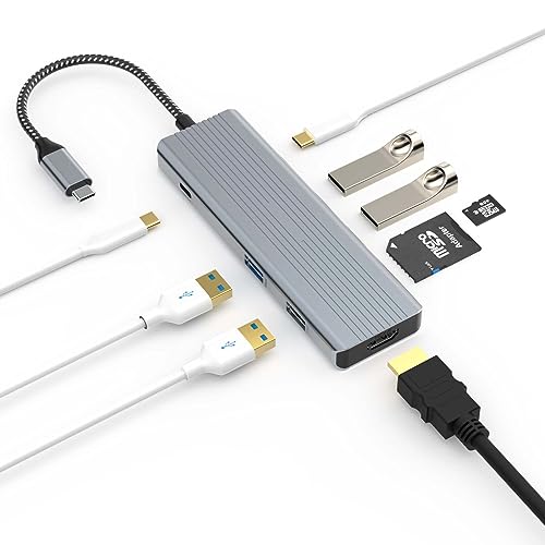 SUTOUG Dockingstation, 9-in-1 USB-C-Hub-Multiport-Adapter mit 4K HDMI, 2 x USB 3.0, Typ-C-Datenanschluss, 2 x USB 2.0, SD/TF-Kartenleser, USB-C-Stromversorgung