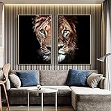 SHINERING Männlicher Löwe und Löwenin Leinwandgemälde auf der Wandkunst, moderne dekorative Poster und Drucke, Leinwandkunst, Tierbilder für Zimmer, 30 x 40 cm, gerahmt