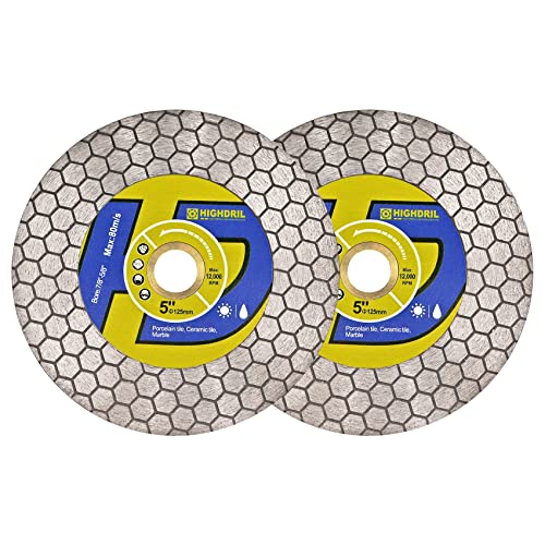 HIGHDRIL Diamant-Fliesensägeblatt – 125 mm/5 Zoll Trenn- und Schleifscheibe für Porzellanfliesen, Granit, Marmor, Keramik, Quarz