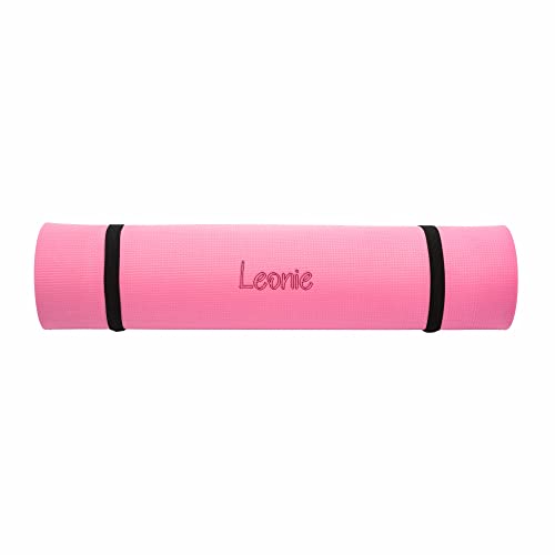 Pinke Yogamatte – personalisiert mit Namen I rutschfeste, dünne Fitnessmatte (5mm Dicke) I Pilates Matte 175 x 60 cm für Sport & Training (pink)