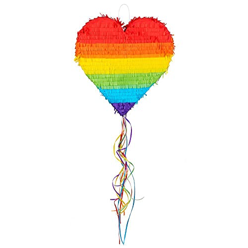 Boland 30965 - Zieh-Pinata Regenbogen-Herz, Größe 37 x 36 x 7,5 cm, zum Befüllen mit Süßigkeiten und Konfetti, Party-Spaß, Geburtstag, Geschenk