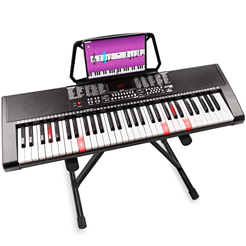 MAX KB5 - Digital Piano Keyboard für Anfänger Set, 61 Leuchttasten, Keyboard mit Ständer, 255 Sounds, 255 Rhythmen, Begleitautomatik, 3 stufiger Trainingsfunktion, Keyboard Piano - Schwarz