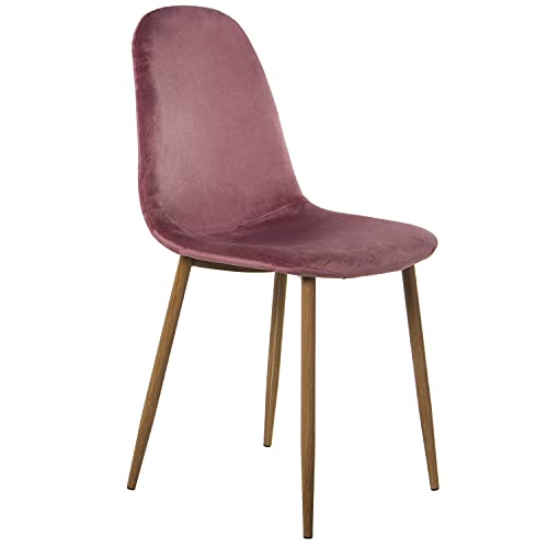 DRW Set mit 4 Stühlen aus Holz und Metall, mit rosa Polsterung, 44,5 x 47 x 89 cm, Höhe Sitzfläche: 47 cm, 5x47x89cm, Alt. Asiento 47cm