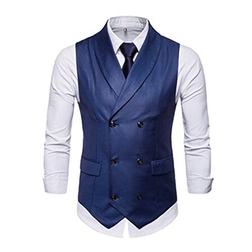Frühling und Herbst zweireihiger Anzug Weste Männer Ärmel Vier-Farbige Foramal Vest Sleeveless (Color : Blue, Size : XXL.)