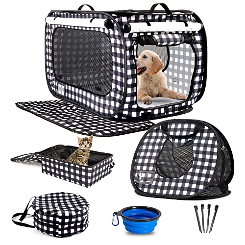 Mispace Tragbarer Katzenkäfig für Welpen und Hunde, bequeme Reisebox für Welpen und Hunde, mit tragbarer Tragetasche/Pop-Up-Mini-Käfig/Matten und Katzentoilette