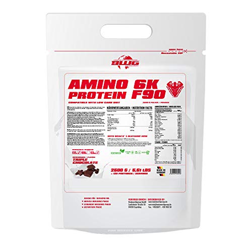 BWG Amino 6K Protein Shake, 6 hochwertige Eiweißquellen mit BCAA`S und Glutamin für Muskelaufbauphase, Sport, Fitness, Triple Chocolate, 1er Pack (1 x 2,5 kg)
