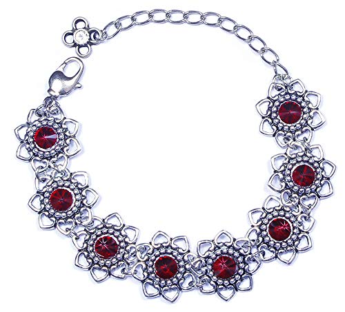LUISIA® Armband Leandra mit Herzblüten und Kristallen von Swarovski® - Siam/Dunkelrot
