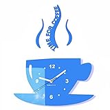 FLEXISTYLE Tasse Time for Coffee (Zeit für Kaffee) Moderne Küche Wanduhr blau, 3D römisch, wanduhr deko