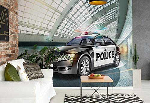 Polizei Auto Wagen - Wallsticker Warehouse - Fototapete - Tapete - Fotomural - Mural Wandbild - (1975WM) - XXL - 312cm x 219cm - VLIES (EasyInstall) - 3 Pieces