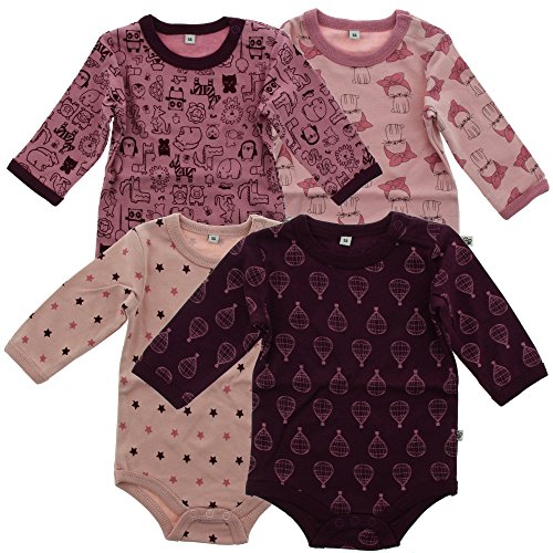 Pippi 4er Pack Baby Mädchen Body mit Aufdruck, Langarm, Alter 0-1 Monate, Größe: 50, Farbe: Lila, 3819