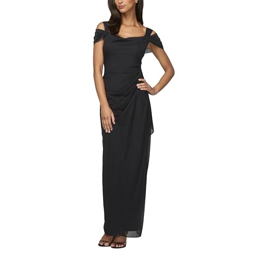Alex Evenings Women's Long Cold Shoulder Dress (Petite and Regular Sizes), Black, 12