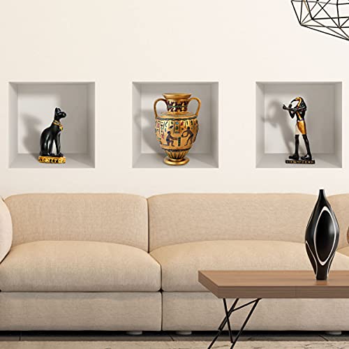 3D-Wandaufkleber, selbstklebend, 3D-Effekt, Antik-Optik, ägyptische Statuen, Wandaufkleber für Schlafzimmer, 3D-Wandsticker – Wohnzimmer – Wandaufkleber Trompe l'Auge | 40 x 120 cm