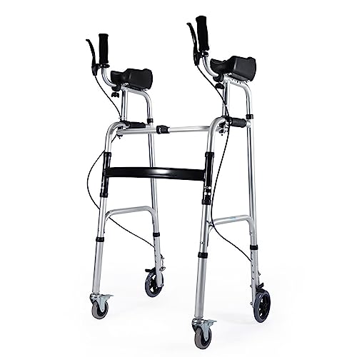 Walker Aluminiumlegierung Rehabilitationshilfsgehhilfe mit Handbremse, Rädern & Armlehne für Gehhilfe & Aufstehhilfe, höhenverstellbare klappbare Rollatoren für Senioren