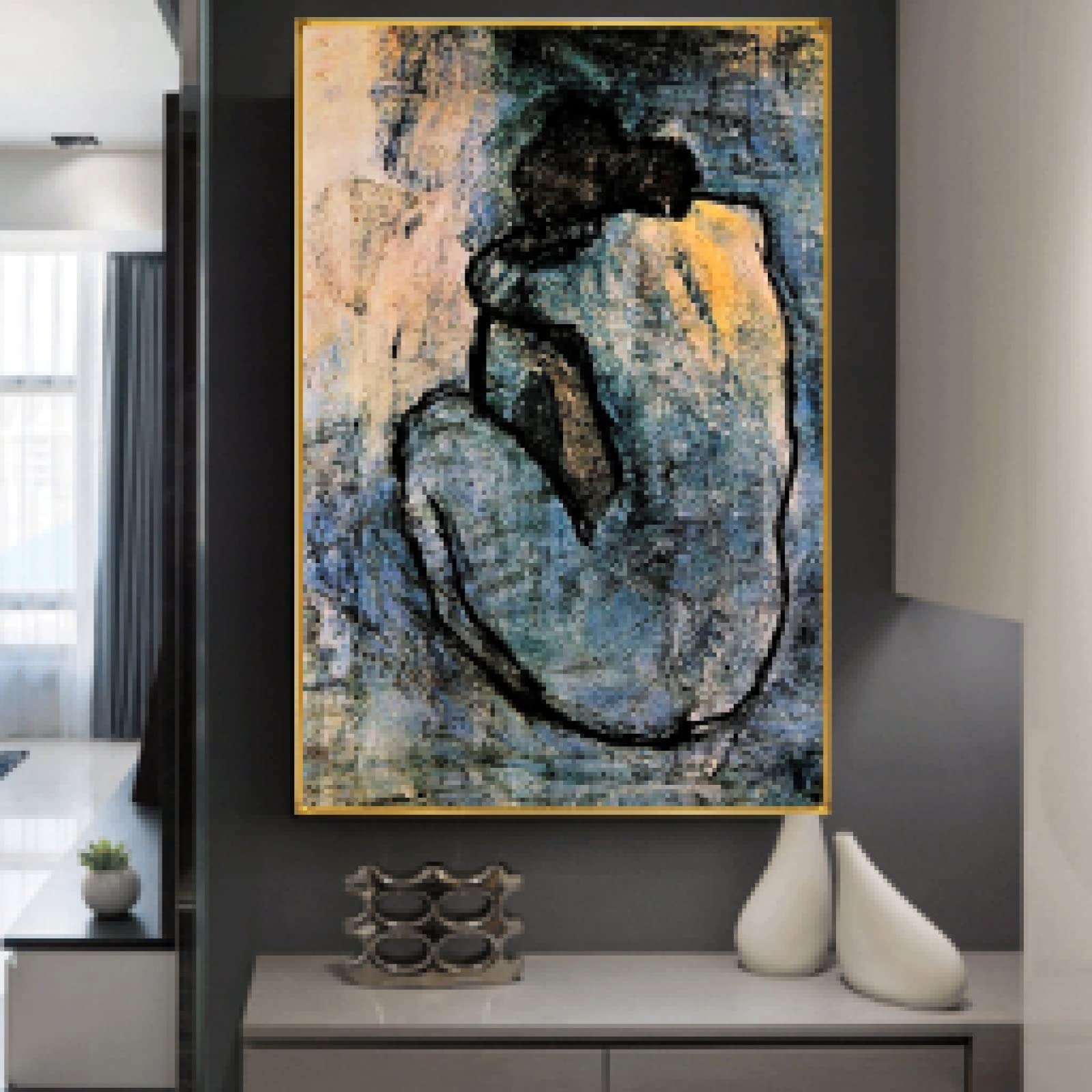 Berühmtes Gemälde Blauer Akt von Picasso Leinwand Gemälde Figur Poster und Drucke Wandkunst Bilder für Wohnzimmer Dekor 80x120cm Rahmenlos