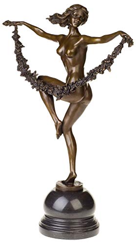 aubaho Bronzeskulptur Tänzerin Blume im Antik-Stil Bronze Figur Statue 52cm