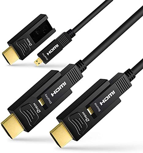 DTech 8 m Glasfaser-HDMI-Kabel 4K 60Hz YUV 444 18 Gbit/s Hochgeschwindigkeits Ultra HD mit Dual Micro HDMI und Standard HDMI Anschluss (25 Fuß, schwarz)