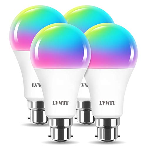 LVWIT B22 Wlan LED Lampe RGB, 12W ersetzt 100W, 1521lm, WiFi Smart Birne A70, kompatibel mit Alexa, Echo and Google Assistant, dimmbar via Tuya App (4er Pack)