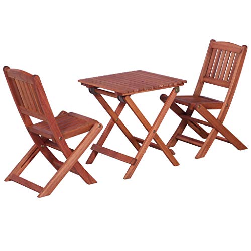Tidyard- Gartenmöbel Bistro-Set Mit,Garten Garnitur Sitzgruppe aus Holz-3-teilig -1 Tisch+2 faltbaren Stuhl,Eukalyptusholz Massiv