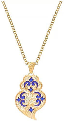 Casa Padrino Luxus Damen Halskette Gold/Blau - Elegante vergoldete Sterlingsilber Kette - Handgefertigter Luxus Damenschmuck