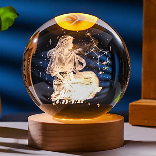 qianyue Laser Gravierte Sternzeichen Kristallkugel Miniatur 3D Kristall Handwerk Dekoration Glas Kugel Dekoration Zubehör Geschenk (80mm, Jungfrau)