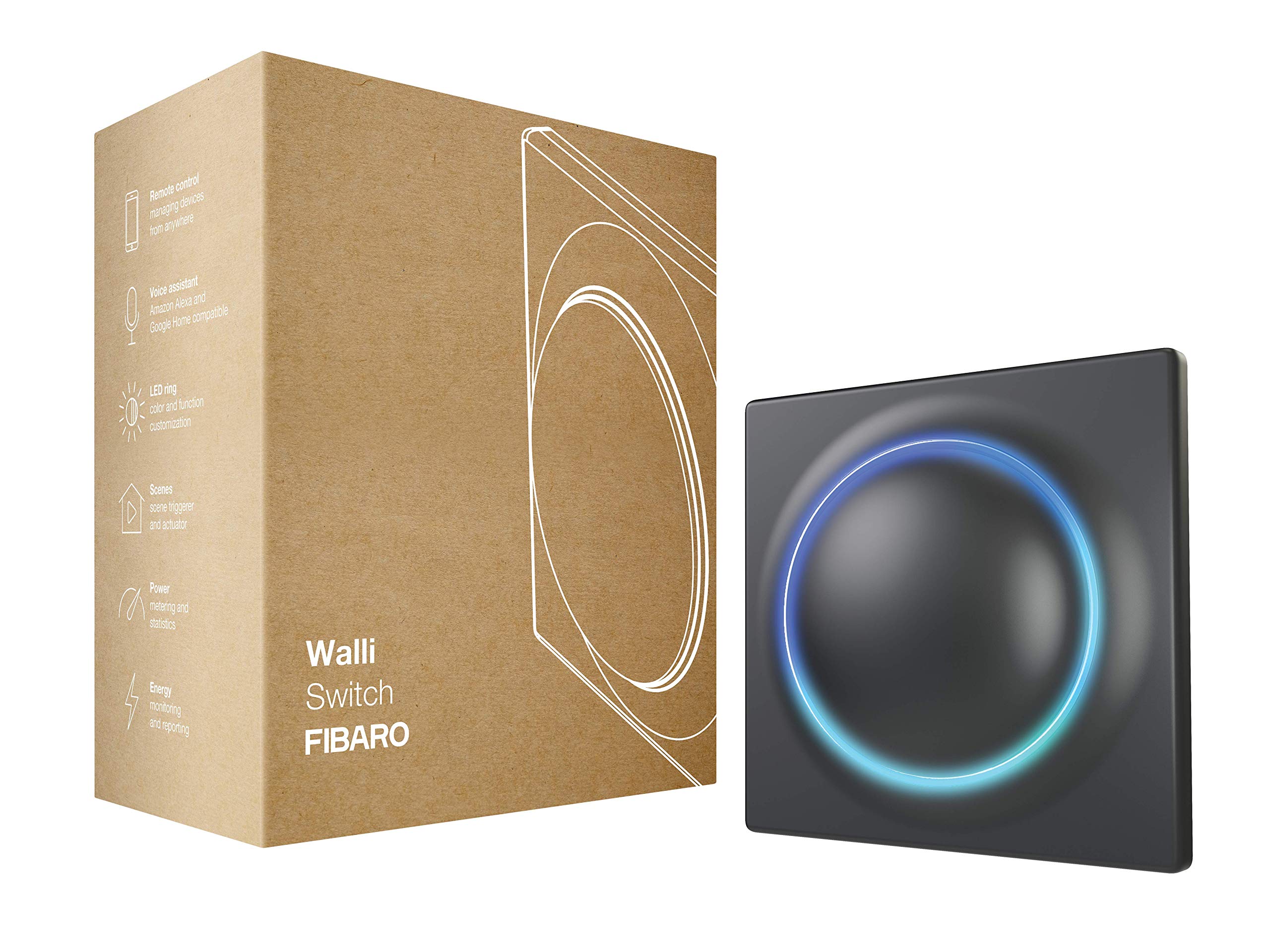 FIBARO Walli Switch / Z-Wave Plus Unterputz Relaisschalter, Drahtloser Ein-Aus-Auslöser,Anthrazit, FGWDSEU-221-8