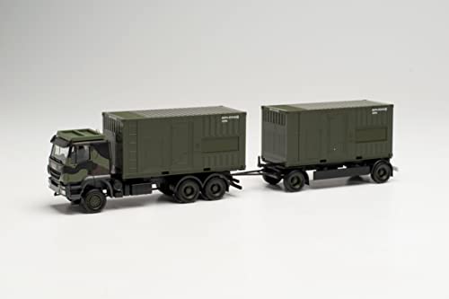 herpa 746847 Iveco Trakker Container-Hängerzug mit Stromaggregat „Bundeswehr“, Modell Auto, Miniaturmodelle, Kleinmodell, Sammlerstück, Detailgetreu, Mehrfarbig