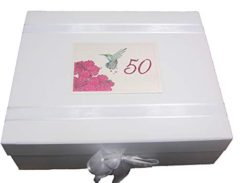 White Cotton Cards HU50X Erinnerungsschachtel für 50. Geburtstag, Motiv Kolibri, groß